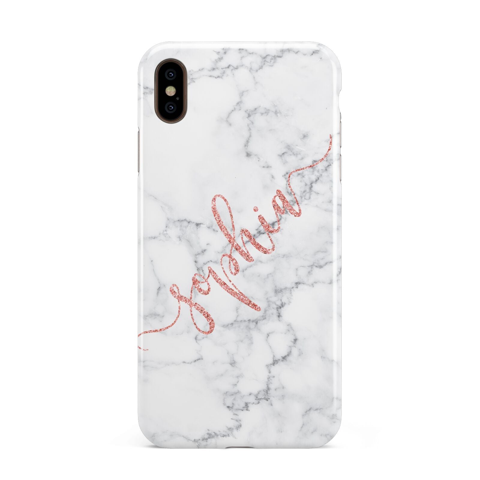Personalised Marble with Pink Glitter Text Apple iPhone Xs Max 3D Tough Case