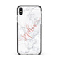 Personalised Marble with Pink Glitter Text Apple iPhone Xs Max Impact Case Black Edge on Silver Phone