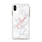 Personalised Marble with Pink Glitter Text Apple iPhone Xs Max Impact Case White Edge on Gold Phone