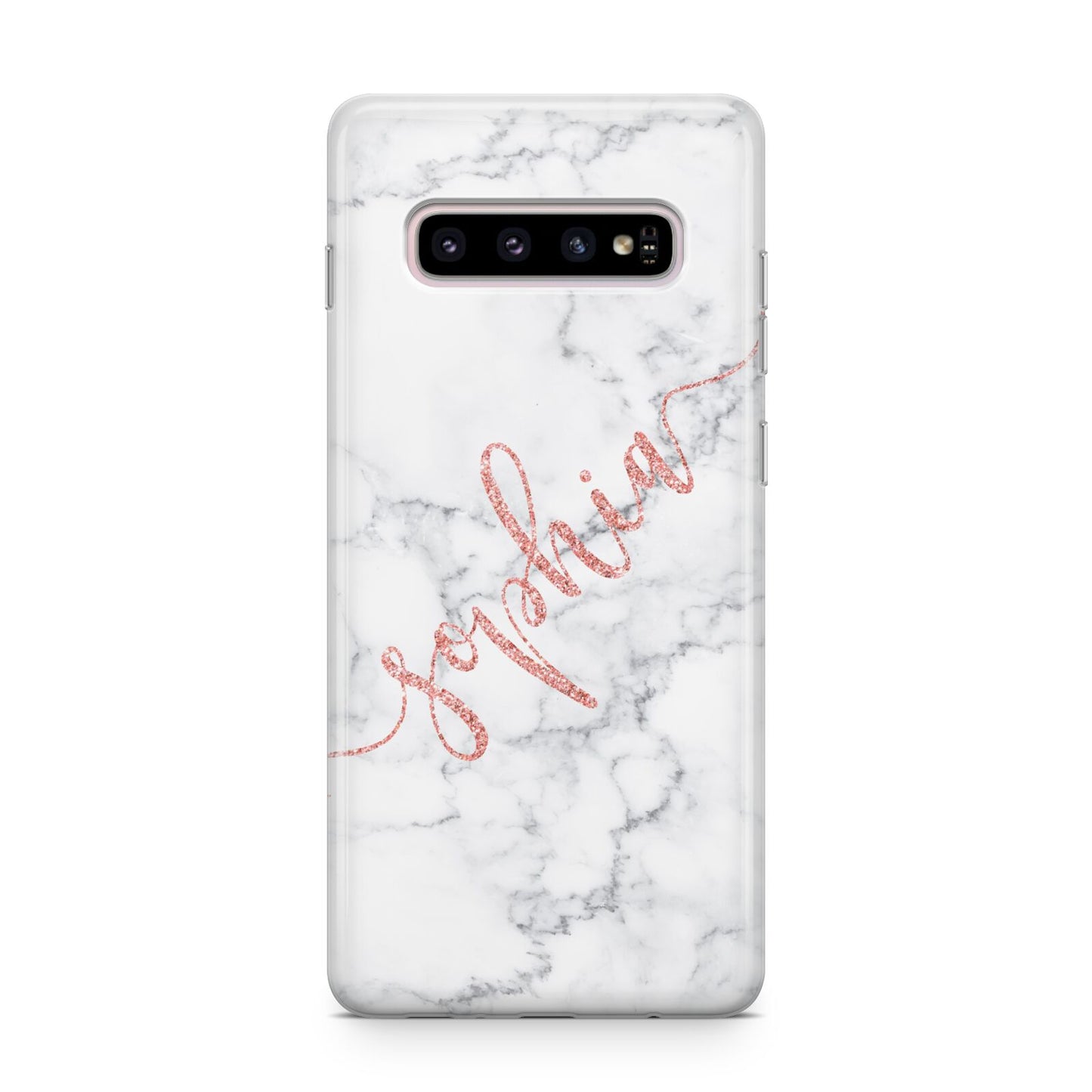 Personalised Marble with Pink Glitter Text Samsung Galaxy S10 Plus Case