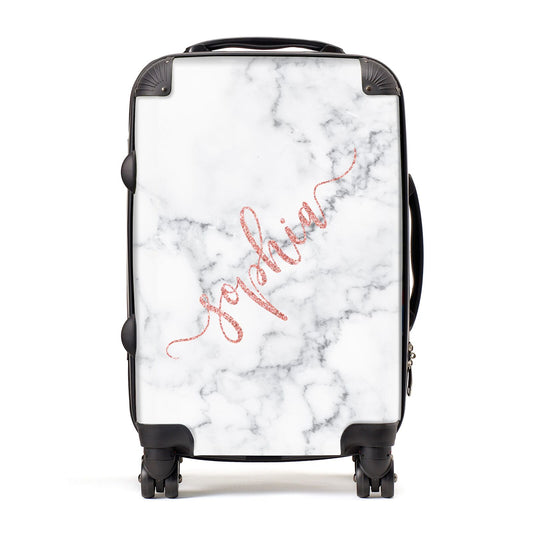 Personalised Marble with Pink Glitter Text Suitcase