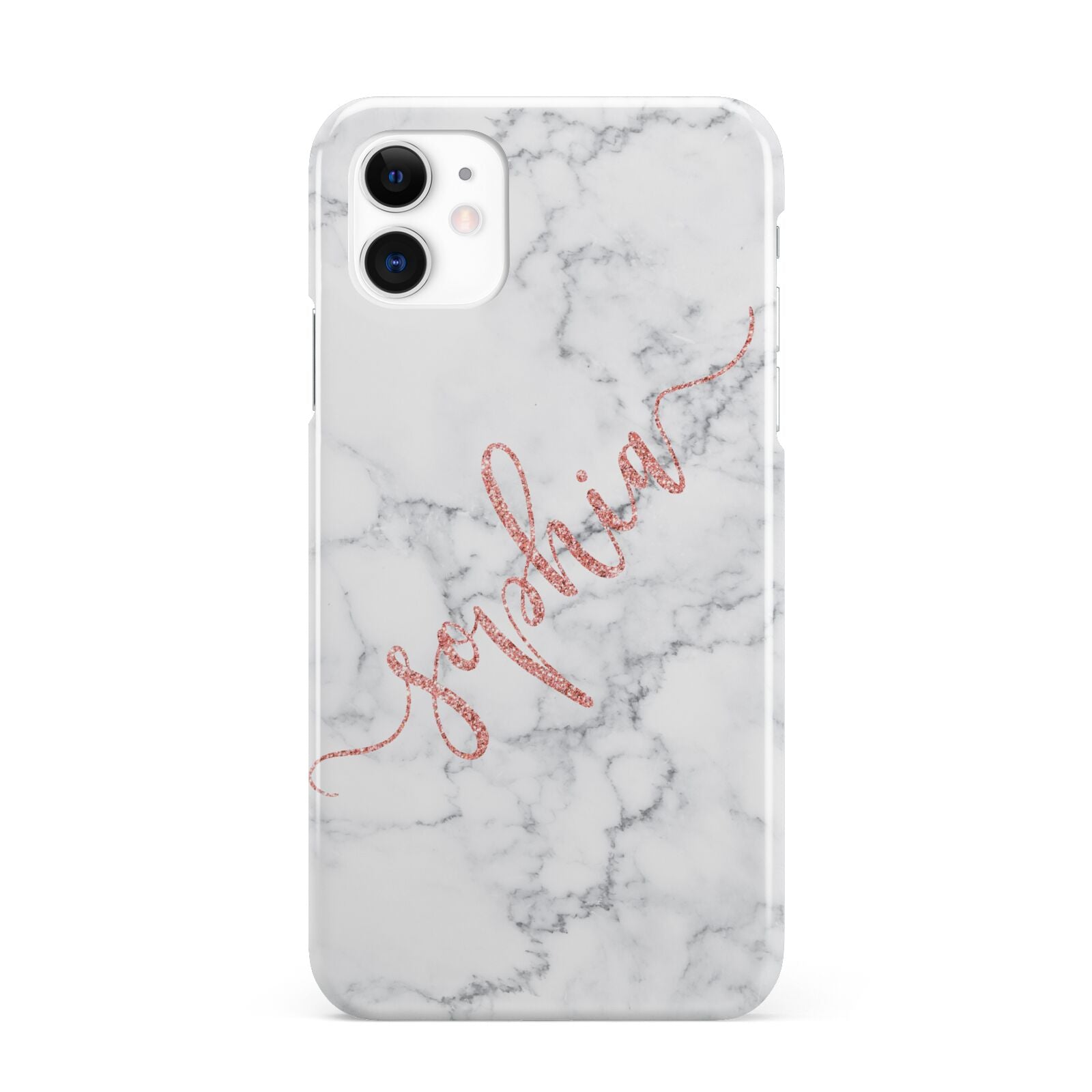 Personalised Marble with Pink Glitter Text iPhone 11 3D Snap Case