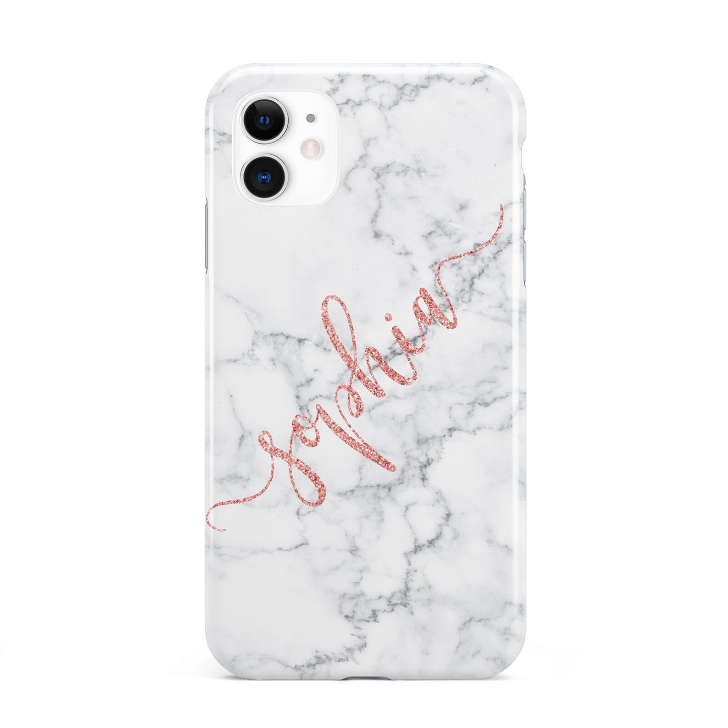 Personalised Marble with Pink Glitter Text iPhone 11 3D Tough Case