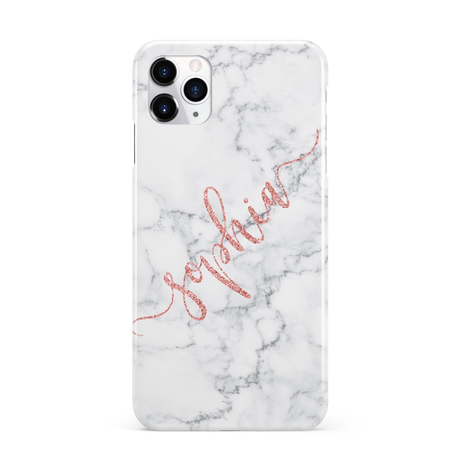 Personalised Marble with Pink Glitter Text iPhone 11 Pro Max 3D Snap Case