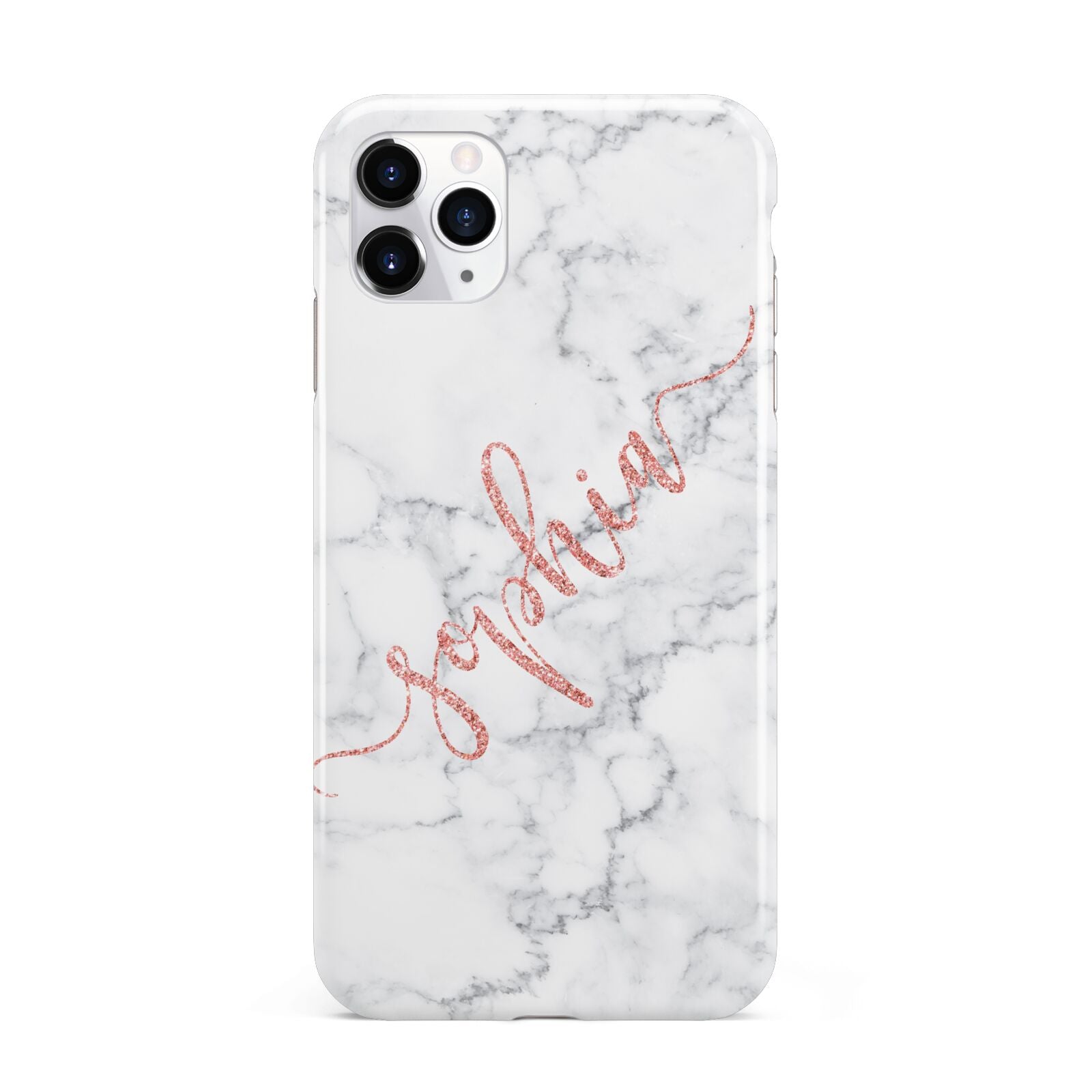 Personalised Marble with Pink Glitter Text iPhone 11 Pro Max 3D Tough Case