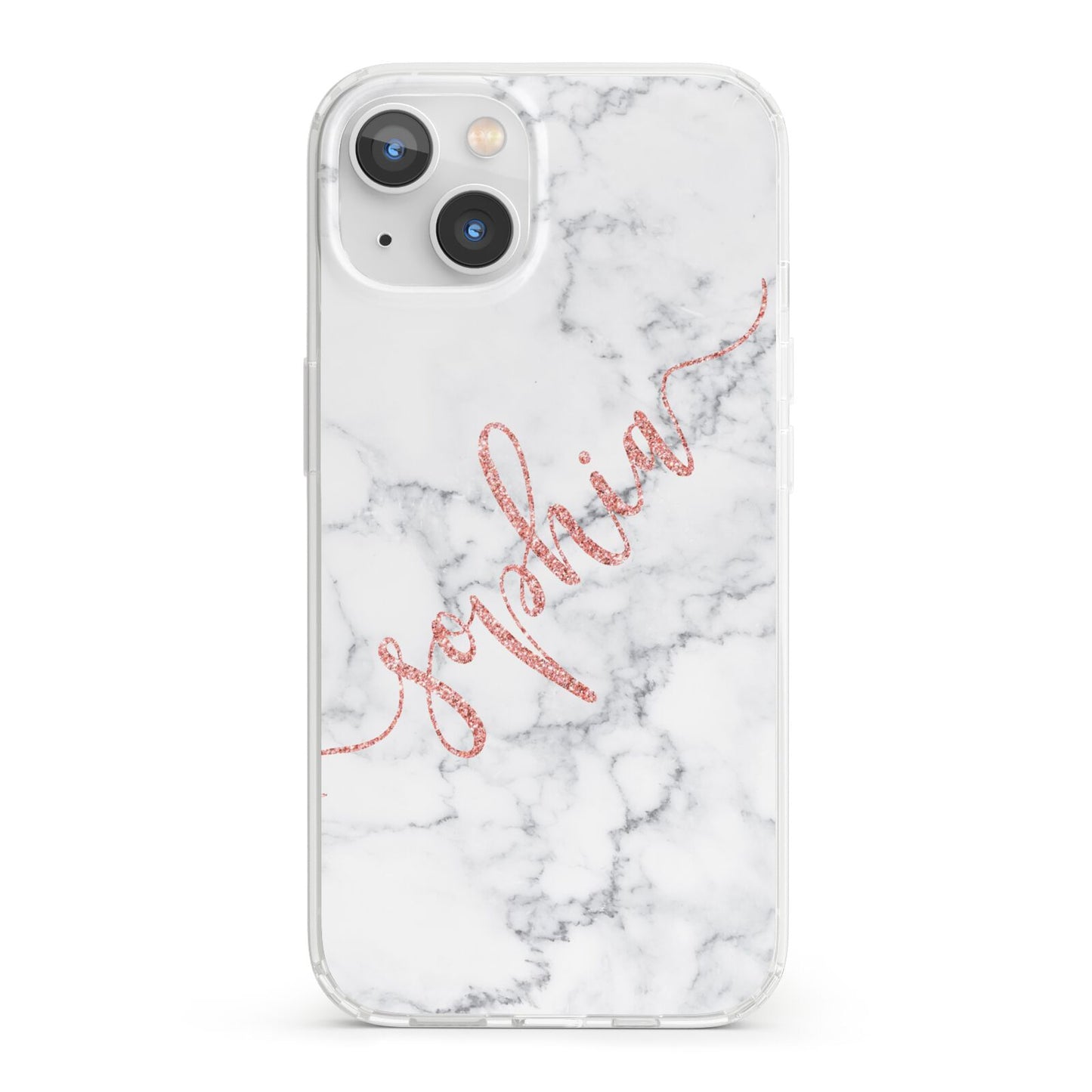 Personalised Marble with Pink Glitter Text iPhone 13 Clear Bumper Case