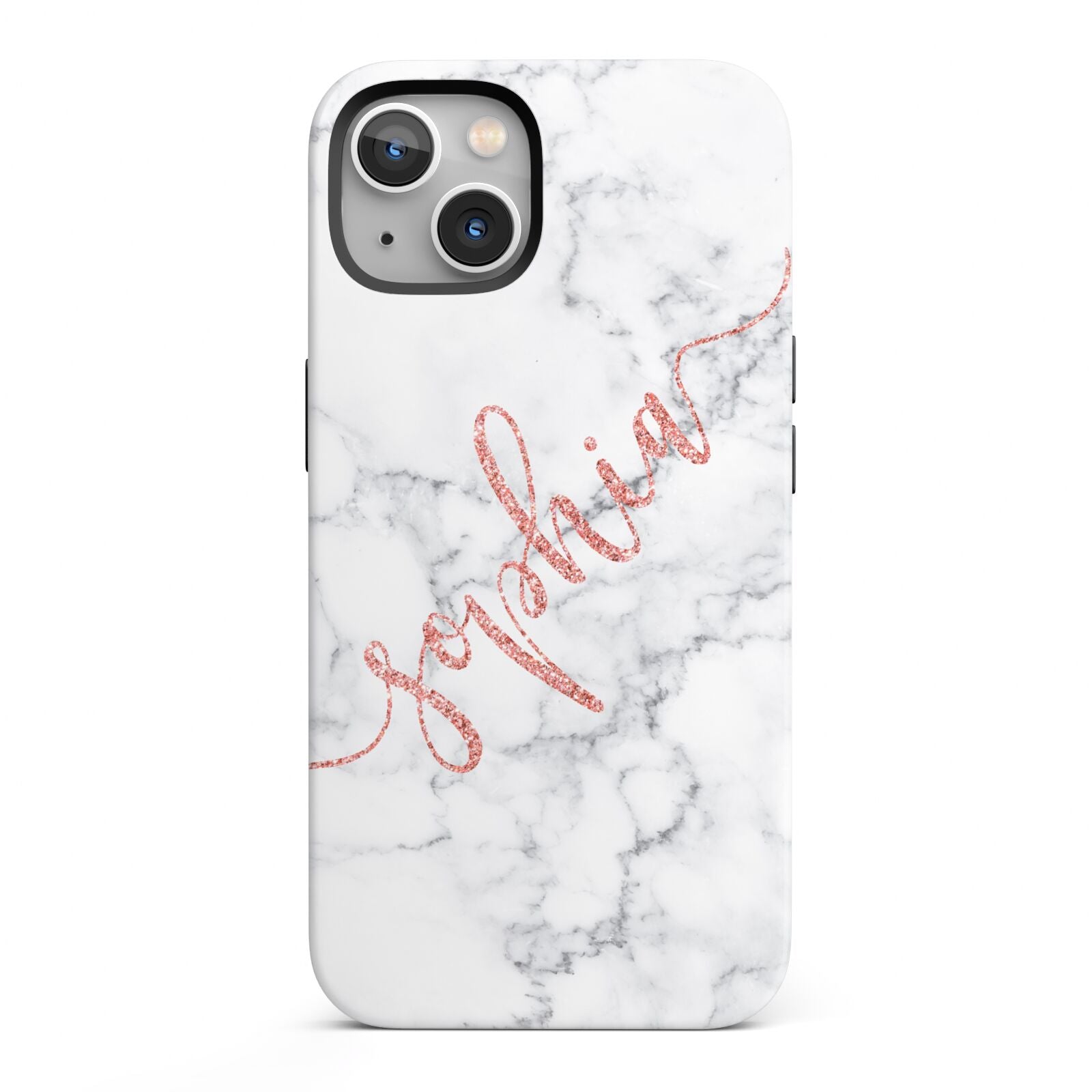 Personalised Marble with Pink Glitter Text iPhone 13 Full Wrap 3D Tough Case