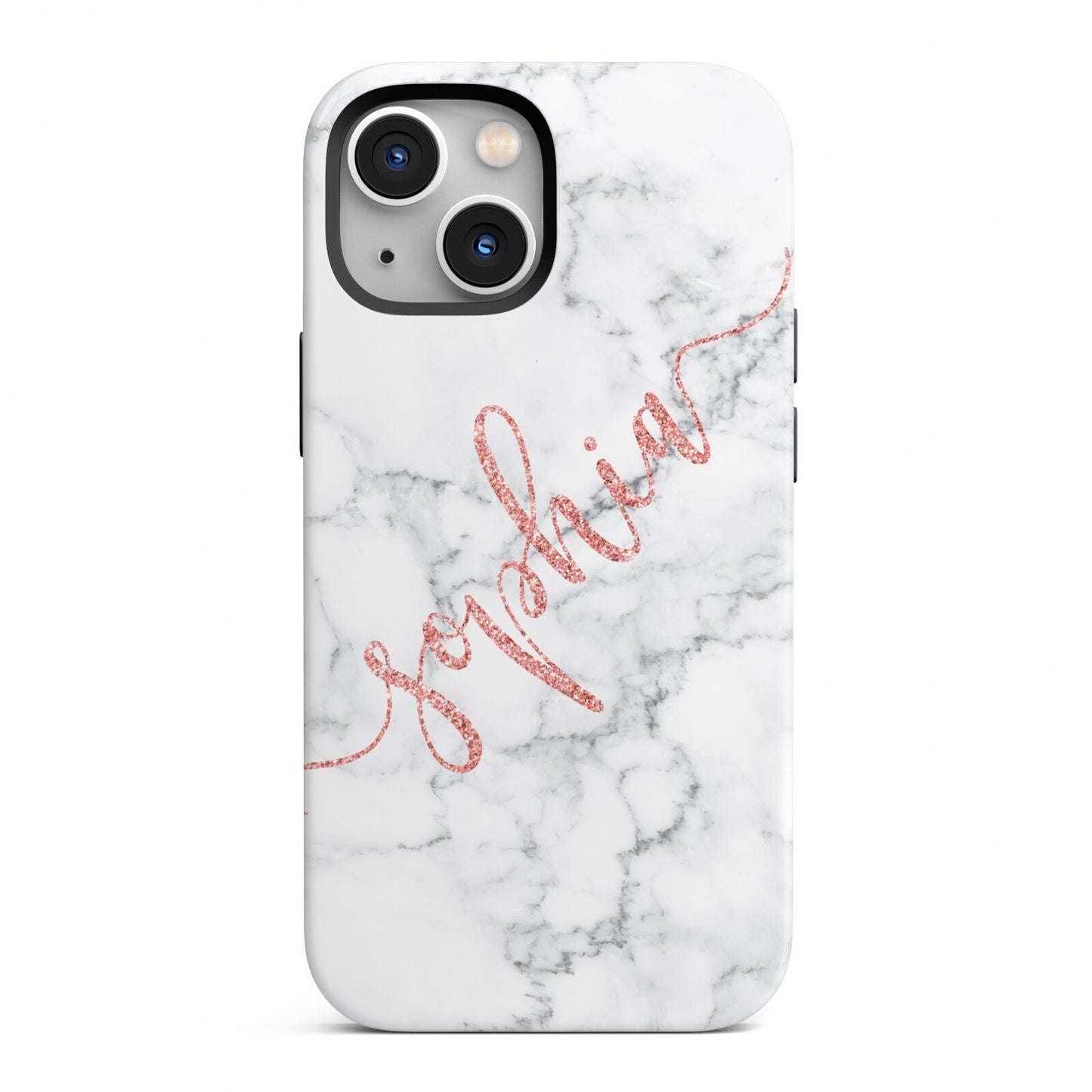 Personalised Marble with Pink Glitter Text iPhone 13 Mini Full Wrap 3D Tough Case