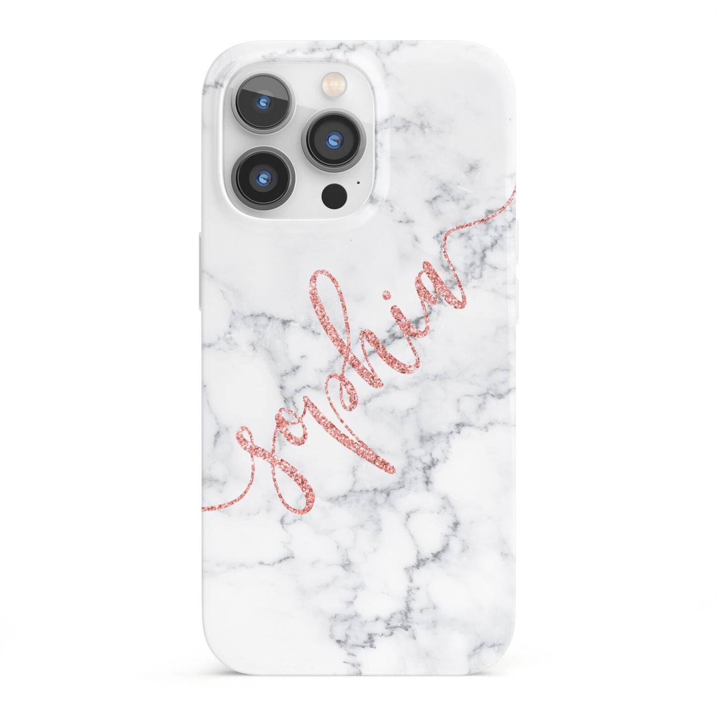 Personalised Marble with Pink Glitter Text iPhone 13 Pro Full Wrap 3D Snap Case