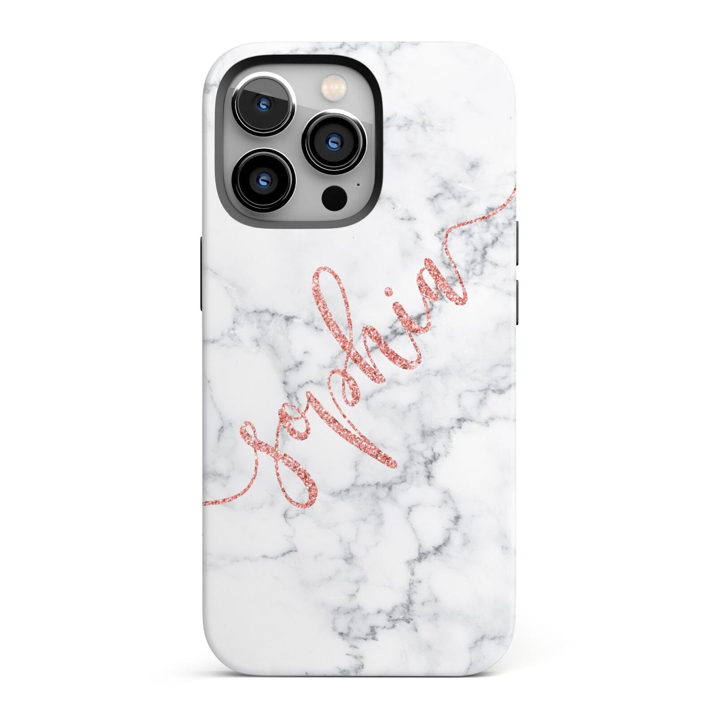 Personalised Marble with Pink Glitter Text iPhone 13 Pro Full Wrap 3D Tough Case