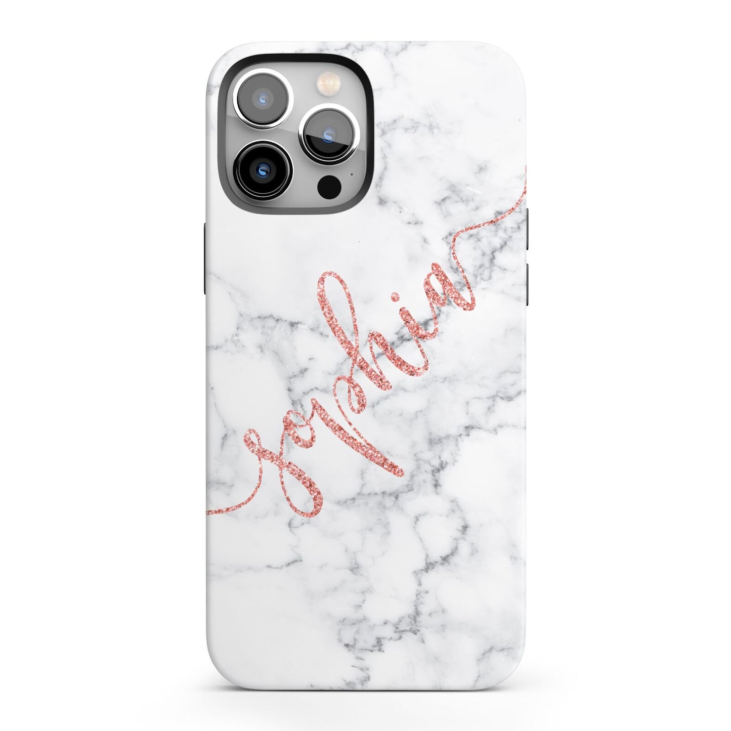 Personalised Marble with Pink Glitter Text iPhone 13 Pro Max Full Wrap 3D Tough Case