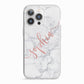 Personalised Marble with Pink Glitter Text iPhone 13 Pro TPU Impact Case with White Edges