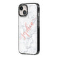 Personalised Marble with Pink Glitter Text iPhone 14 Black Impact Case Side Angle on Silver phone