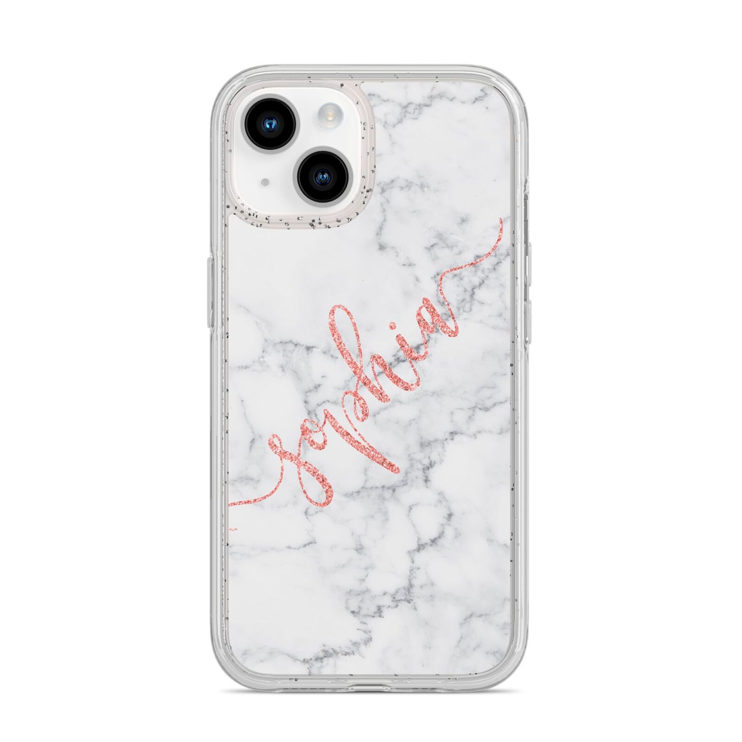 Personalised Marble with Pink Glitter Text iPhone 14 Glitter Tough Case Starlight