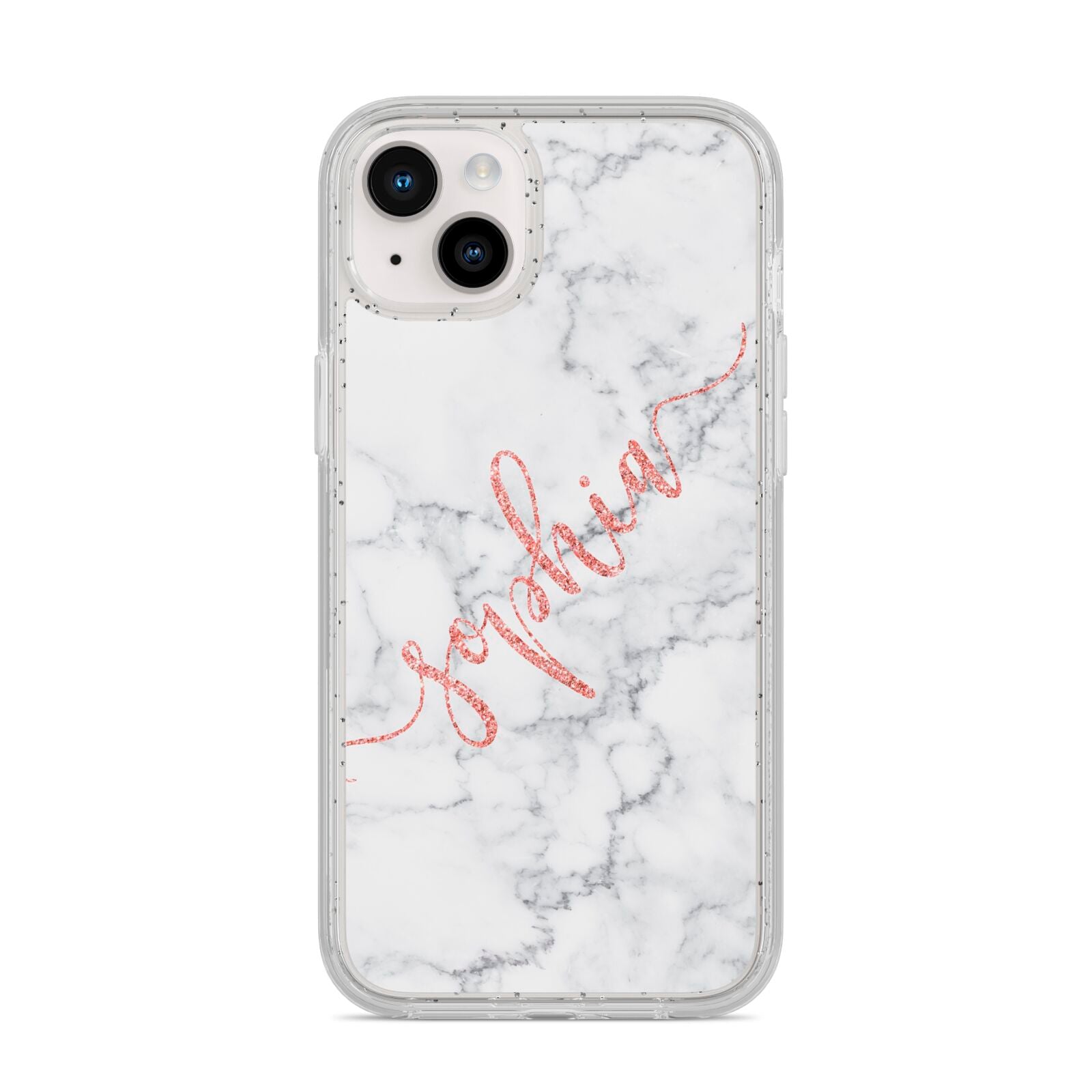 Personalised Marble with Pink Glitter Text iPhone 14 Plus Glitter Tough Case Starlight