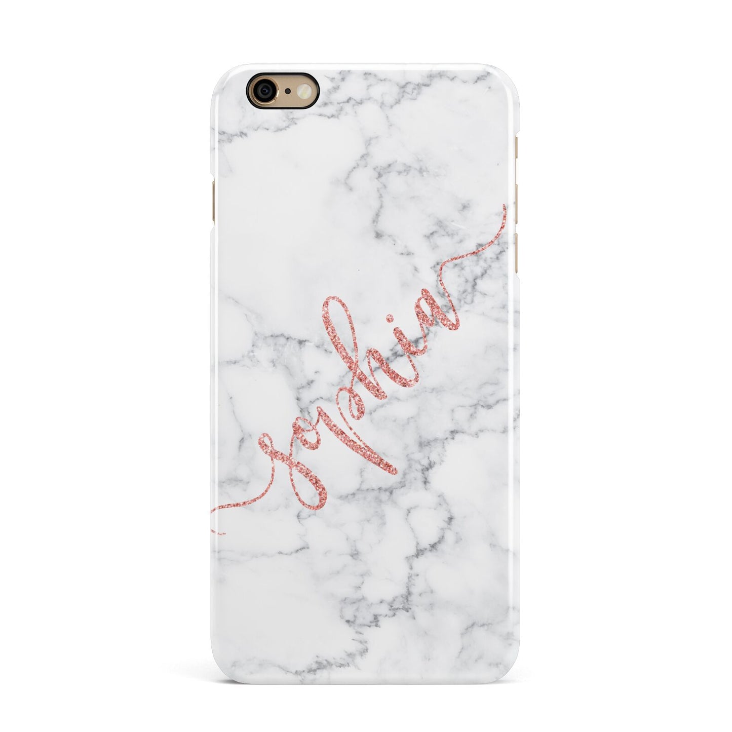 Personalised Marble with Pink Glitter Text iPhone 6 Plus 3D Snap Case on Gold Phone
