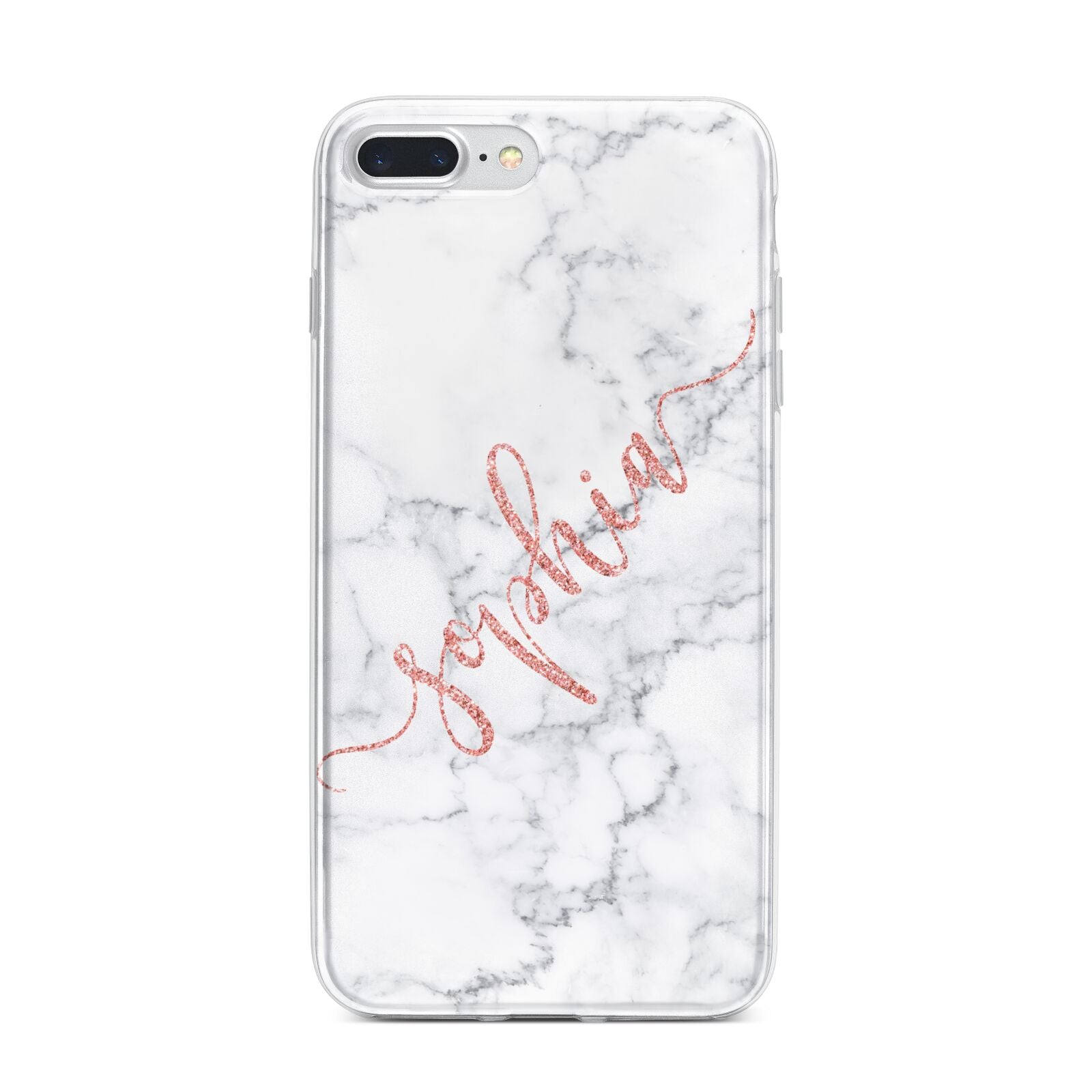 Personalised Marble with Pink Glitter Text iPhone 7 Plus Bumper Case on Silver iPhone