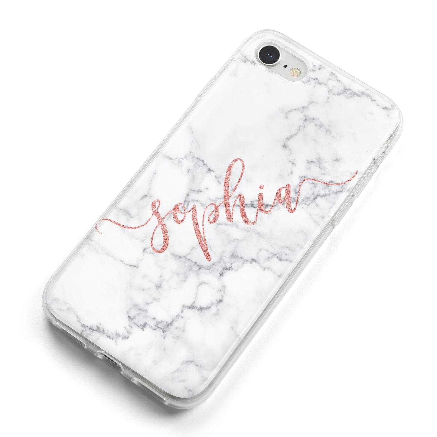 Personalised Marble with Pink Glitter Text iPhone 8 Bumper Case on Silver iPhone Alternative Image