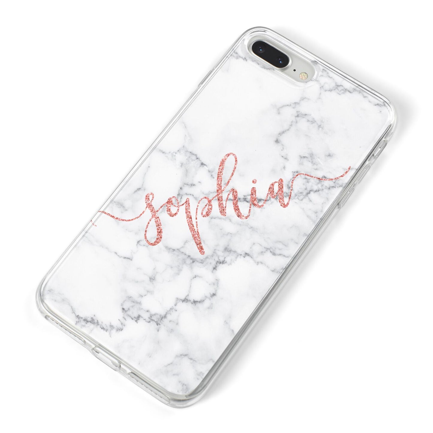 Personalised Marble with Pink Glitter Text iPhone 8 Plus Bumper Case on Silver iPhone Alternative Image