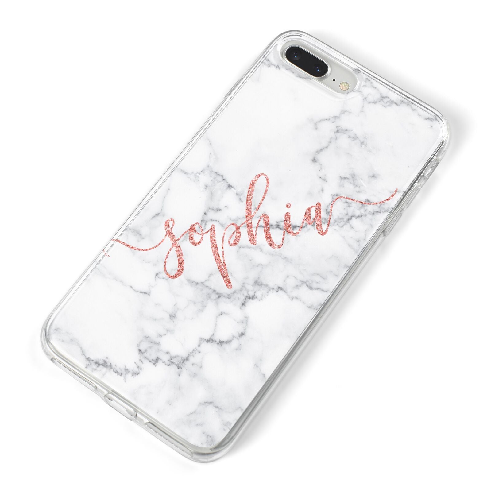 Personalised Marble with Pink Glitter Text iPhone 8 Plus Bumper Case on Silver iPhone Alternative Image