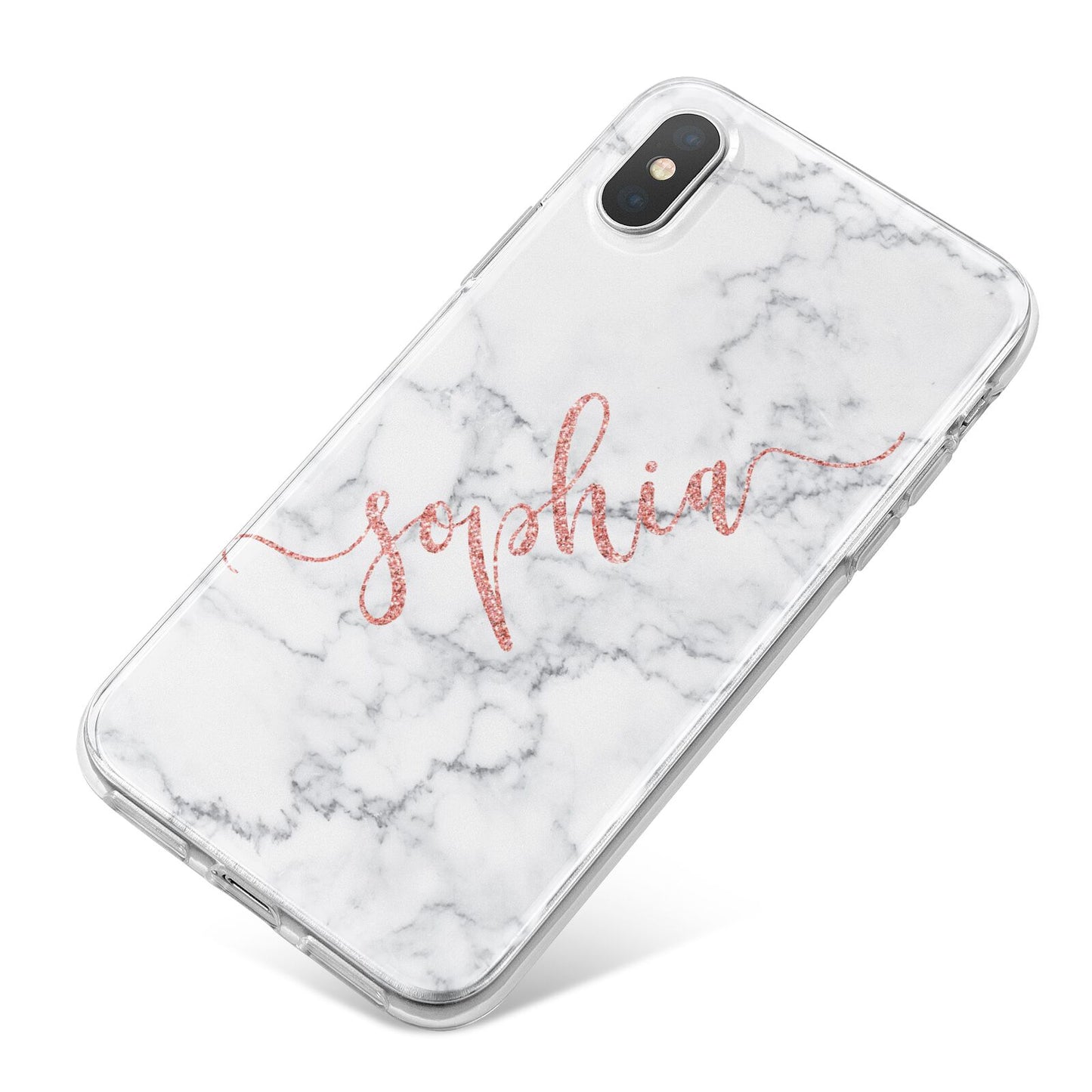Personalised Marble with Pink Glitter Text iPhone X Bumper Case on Silver iPhone