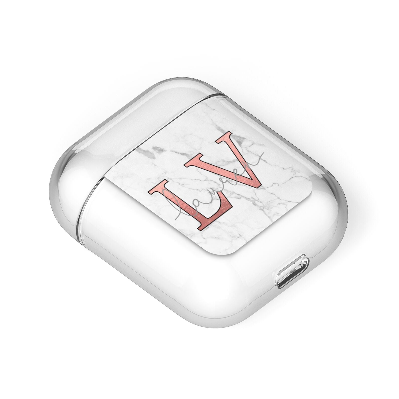 Personalised Marble with Rose Gold Initials AirPods Case Laid Flat