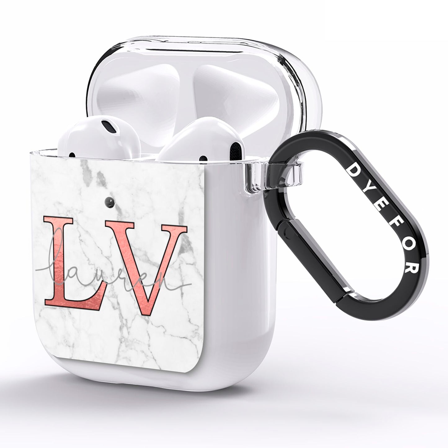 Personalised Marble with Rose Gold Initials AirPods Clear Case Side Image