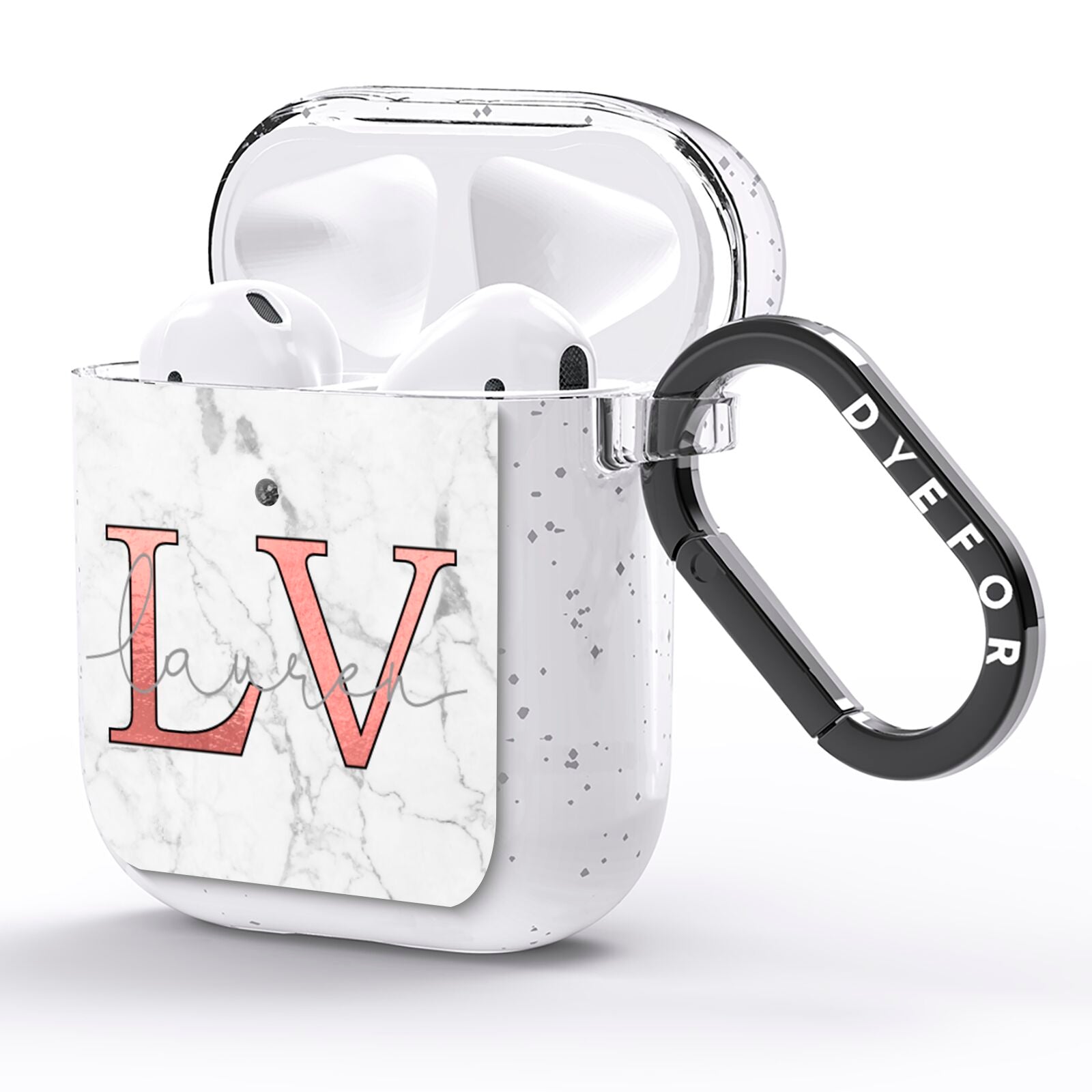 Personalised Marble with Rose Gold Initials AirPods Glitter Case Side Image