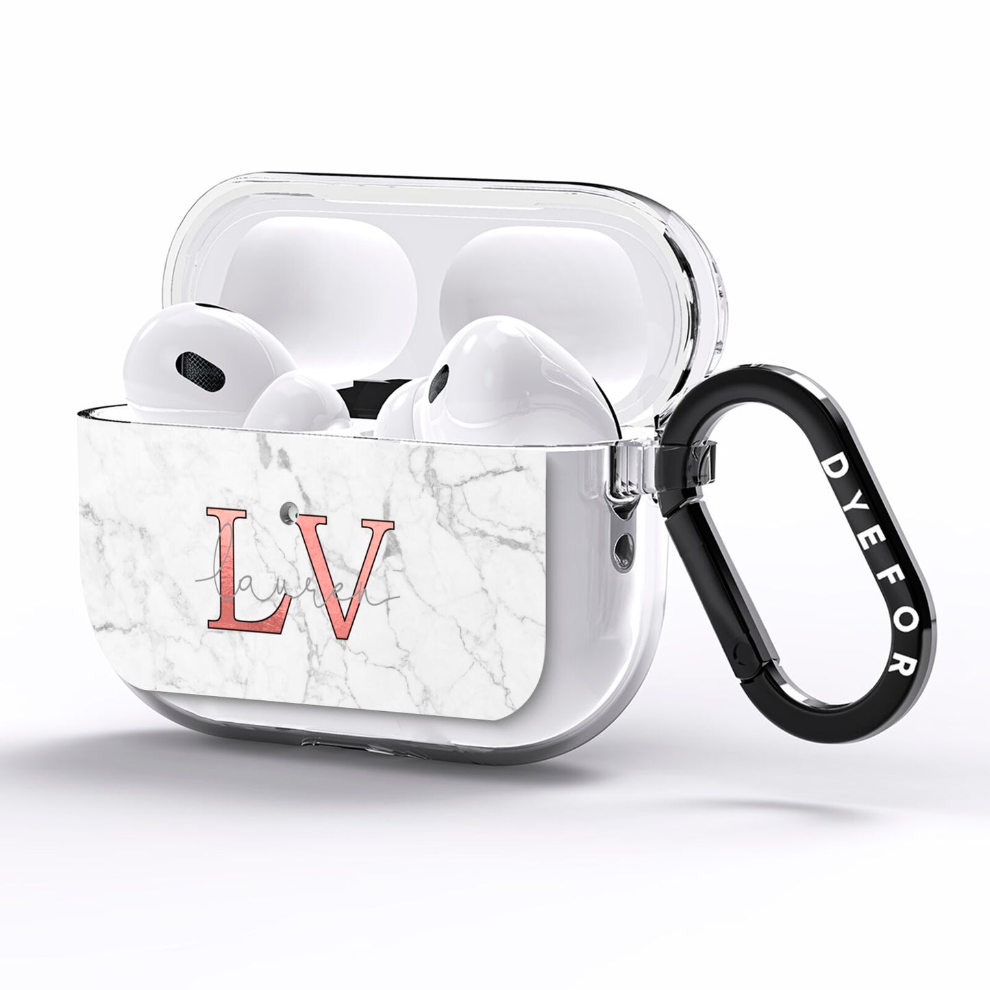Personalised Marble with Rose Gold Initials AirPods Pro Clear Case Side Image