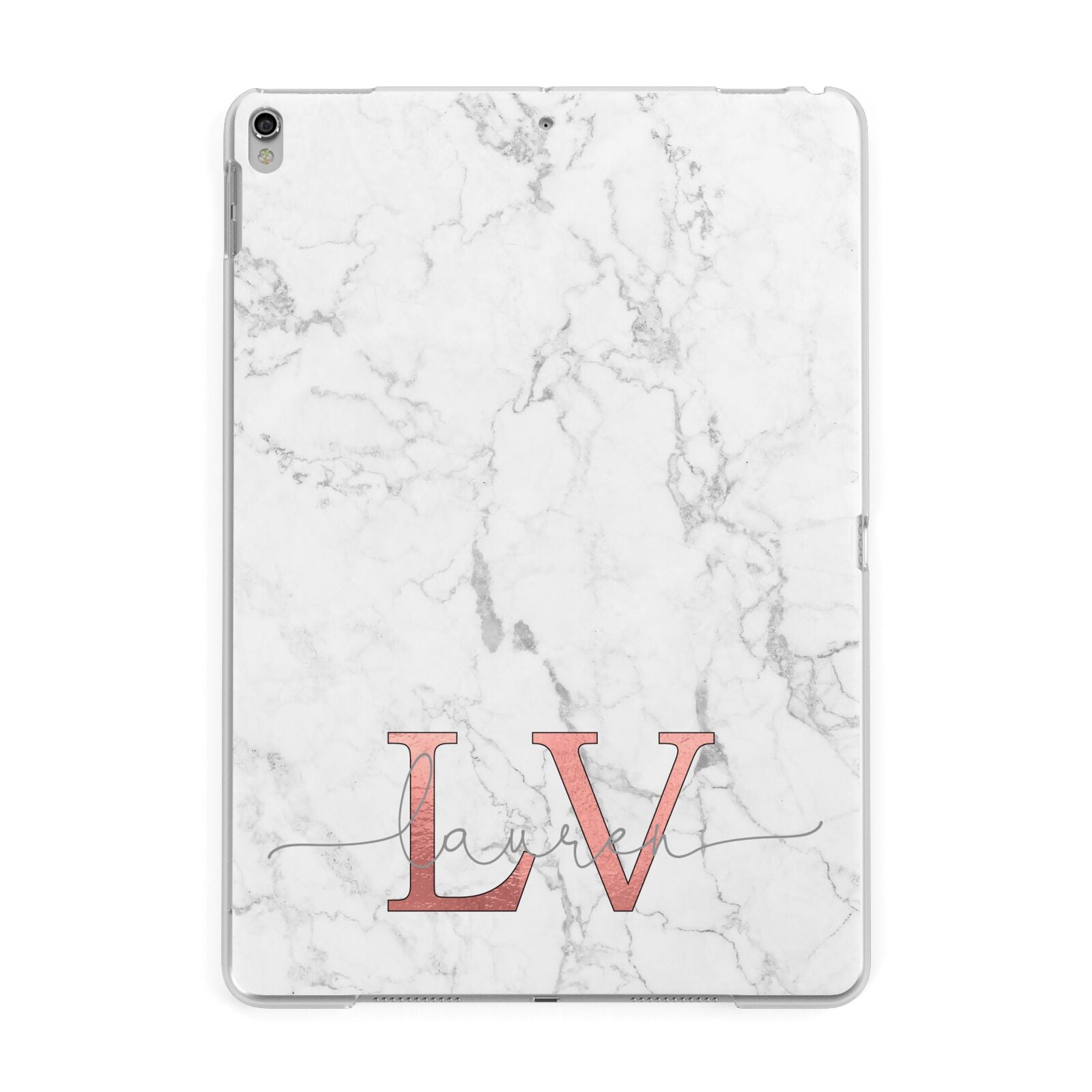 Personalised Marble with Rose Gold Initials Apple iPad Silver Case