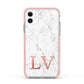 Personalised Marble with Rose Gold Initials Apple iPhone 11 in White with Pink Impact Case