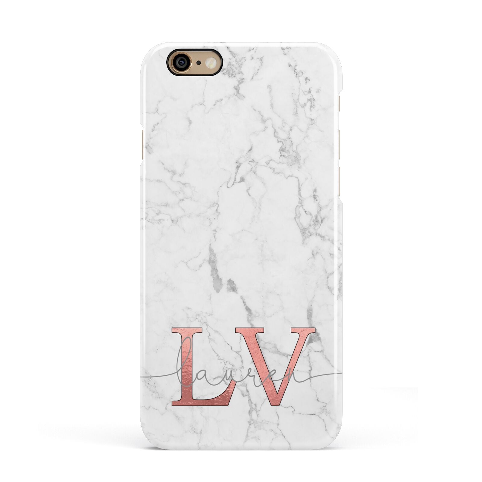 Personalised Marble with Rose Gold Initials Apple iPhone 6 3D Snap Case