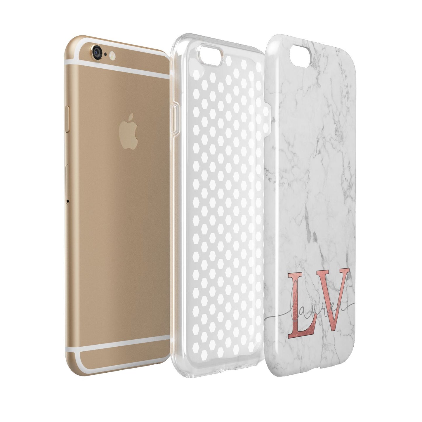 Personalised Marble with Rose Gold Initials Apple iPhone 6 3D Tough Case Expanded view