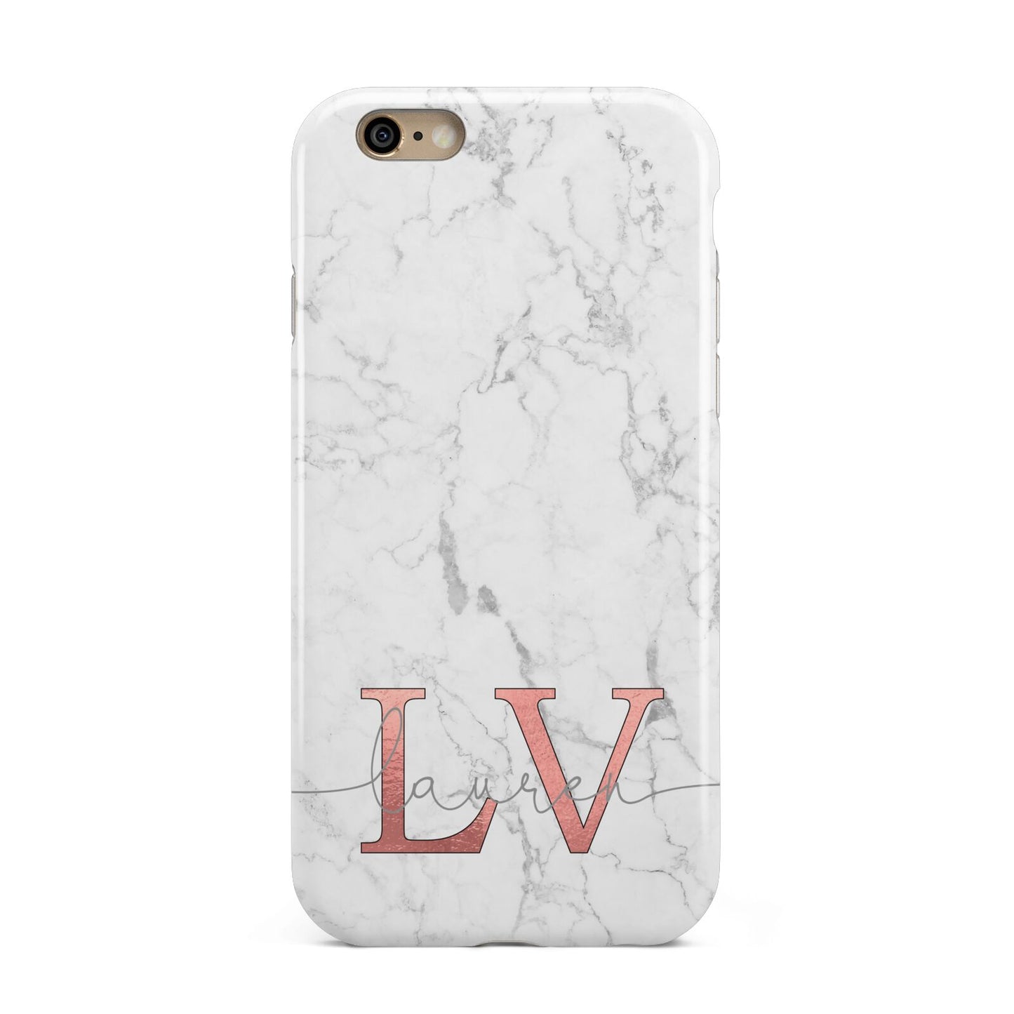 Personalised Marble with Rose Gold Initials Apple iPhone 6 3D Tough Case