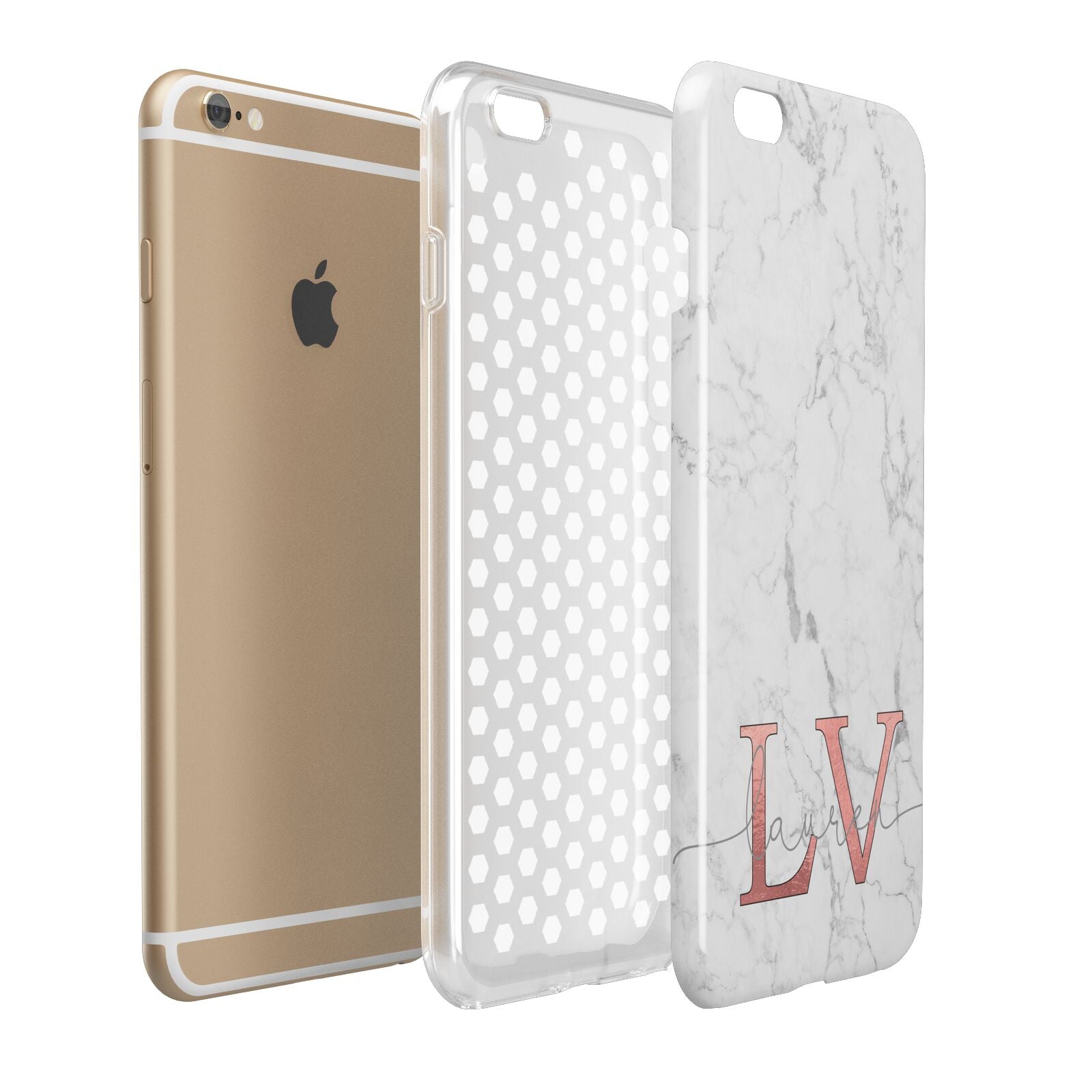 Personalised Marble with Rose Gold Initials Apple iPhone 6 Plus 3D Tough Case Expand Detail Image