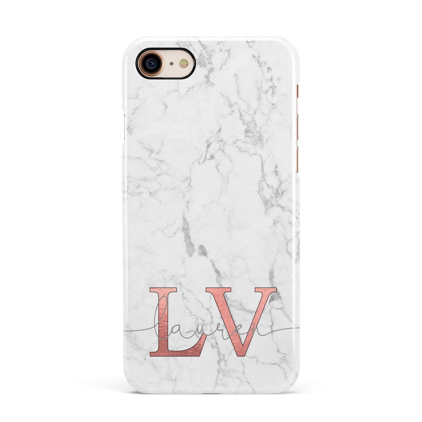 Personalised Marble with Rose Gold Initials Apple iPhone 7 8 3D Snap Case