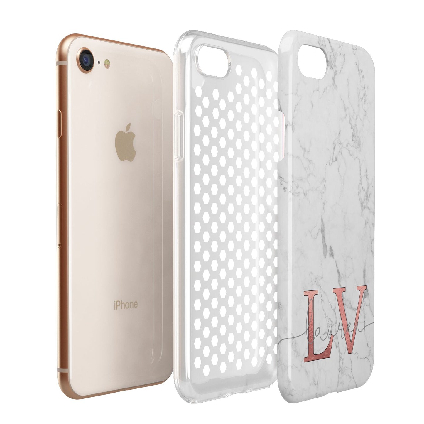Personalised Marble with Rose Gold Initials Apple iPhone 7 8 3D Tough Case Expanded View