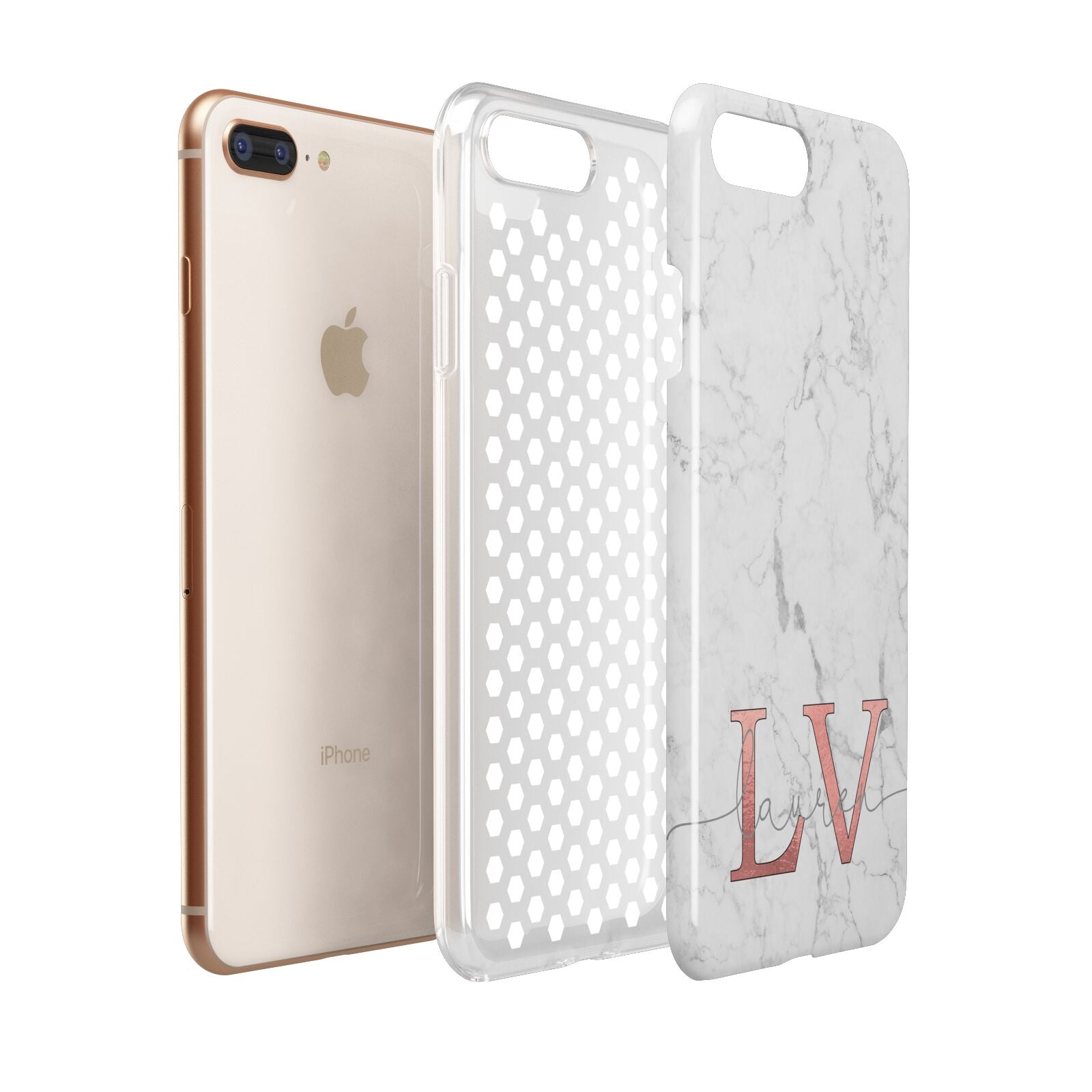 Personalised Marble with Rose Gold Initials Apple iPhone 7 8 Plus 3D Tough Case Expanded View