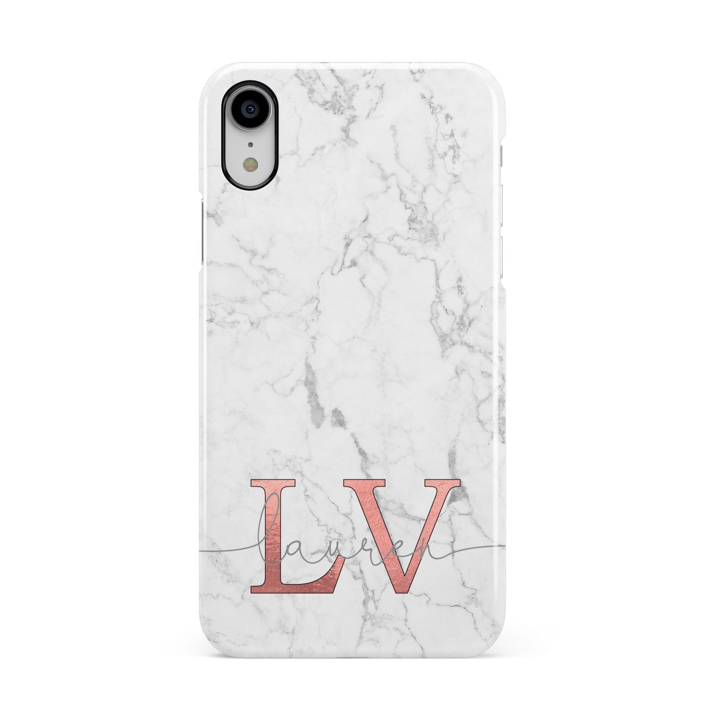 Personalised Marble with Rose Gold Initials Apple iPhone XR White 3D Snap Case