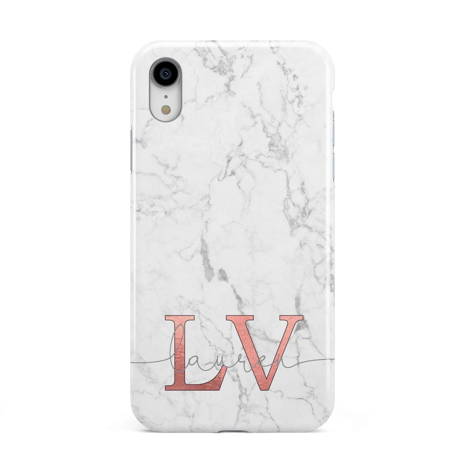 Personalised Marble with Rose Gold Initials Apple iPhone XR White 3D Tough Case