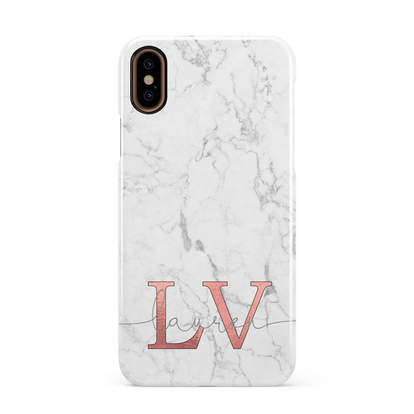 Personalised Marble with Rose Gold Initials Apple iPhone XS 3D Snap Case