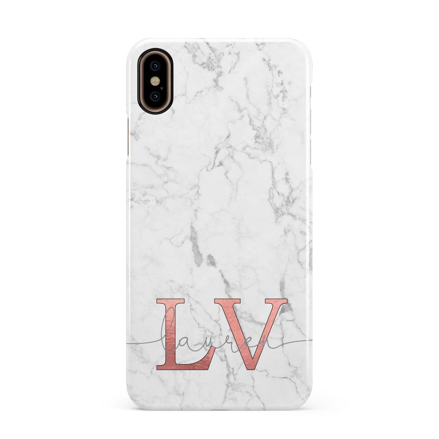 Personalised Marble with Rose Gold Initials Apple iPhone Xs Max 3D Snap Case