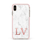 Personalised Marble with Rose Gold Initials Apple iPhone Xs Max Impact Case Pink Edge on Gold Phone