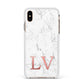 Personalised Marble with Rose Gold Initials Apple iPhone Xs Max Impact Case White Edge on Gold Phone