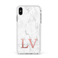 Personalised Marble with Rose Gold Initials Apple iPhone Xs Max Impact Case White Edge on Silver Phone