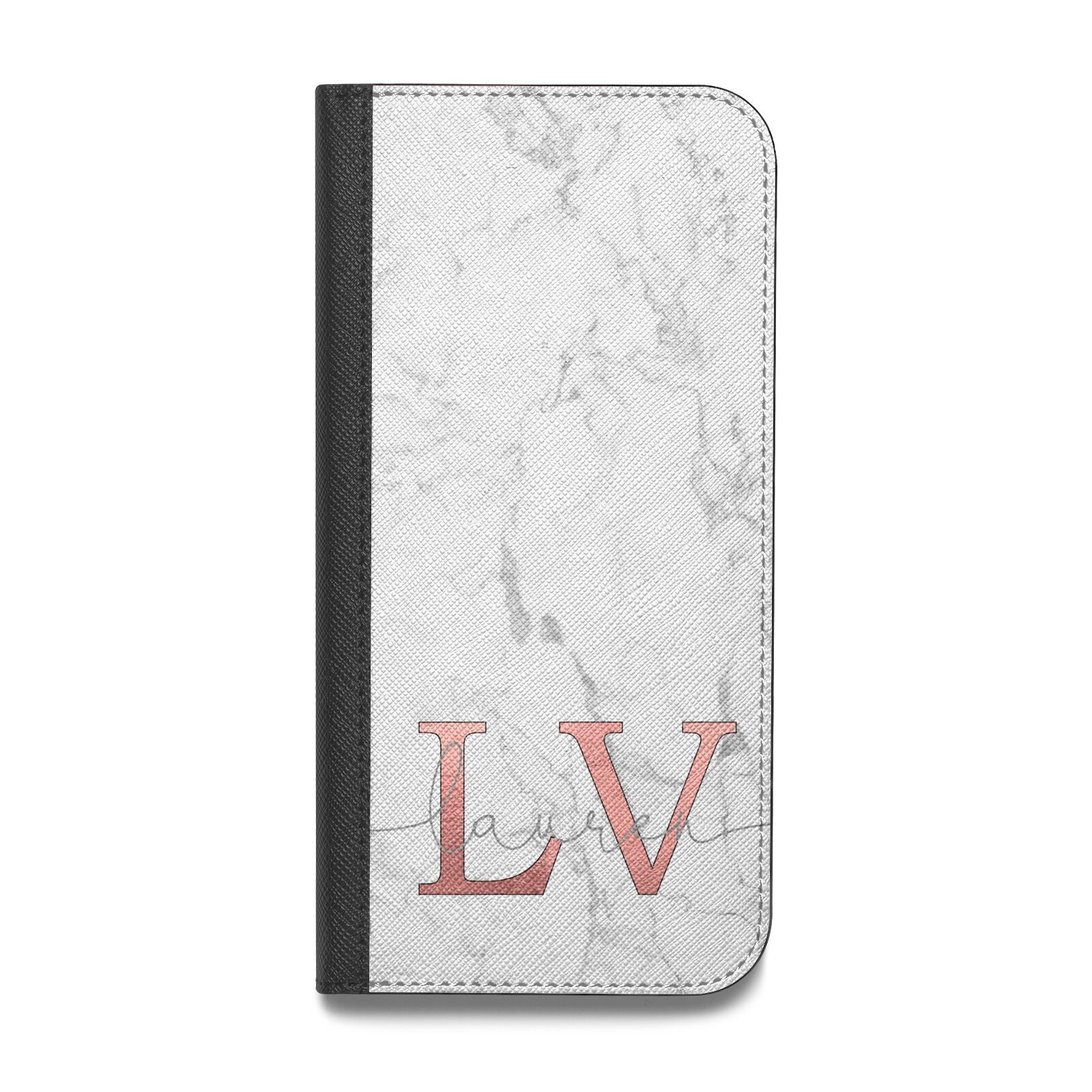 Personalised Marble with Rose Gold Initials Vegan Leather Flip Samsung Case