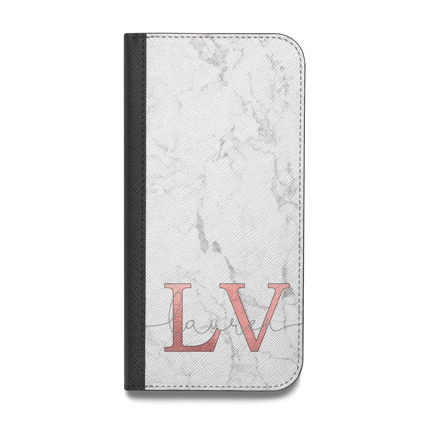 Personalised Marble with Rose Gold Initials Vegan Leather Flip iPhone Case