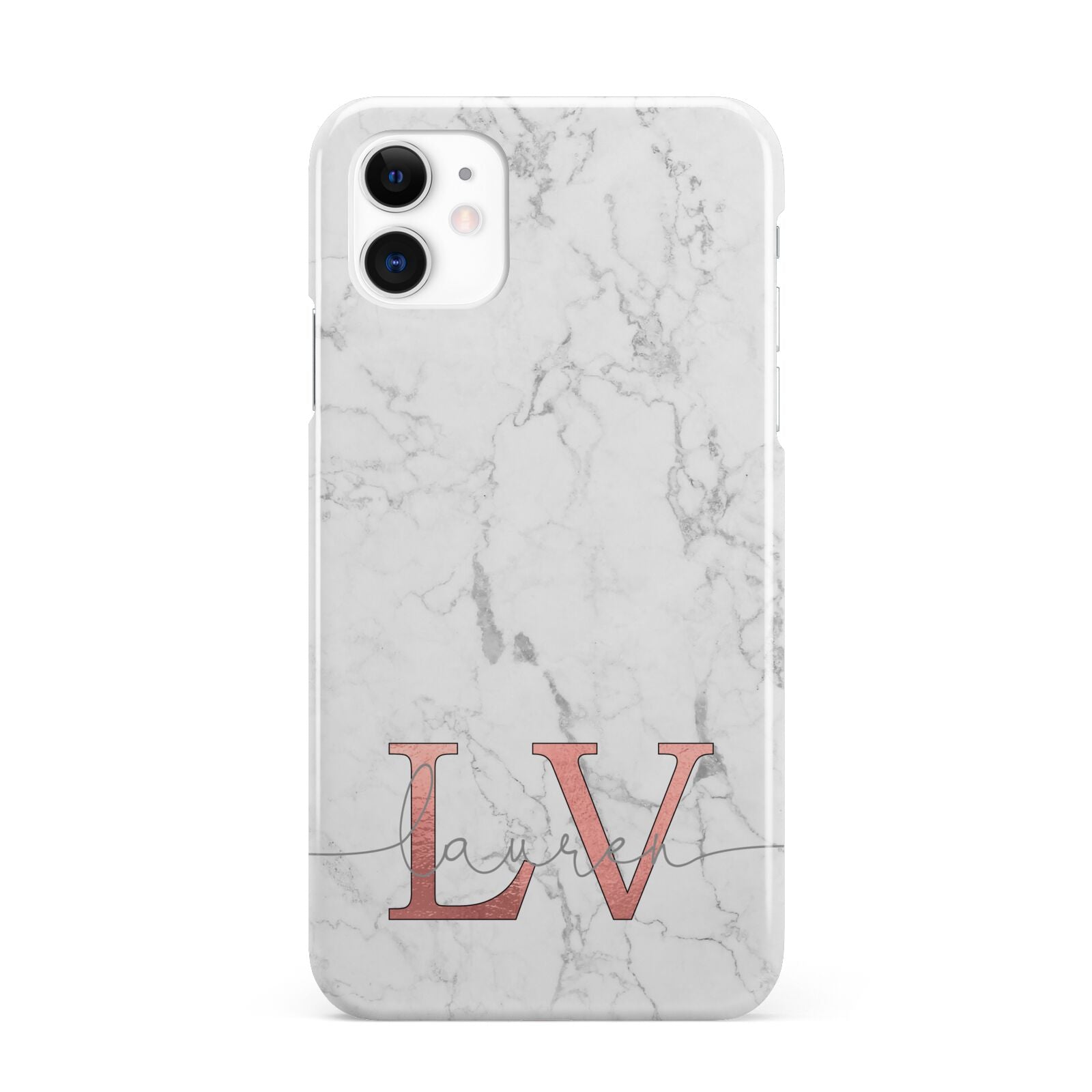 Personalised Marble with Rose Gold Initials iPhone 11 3D Snap Case