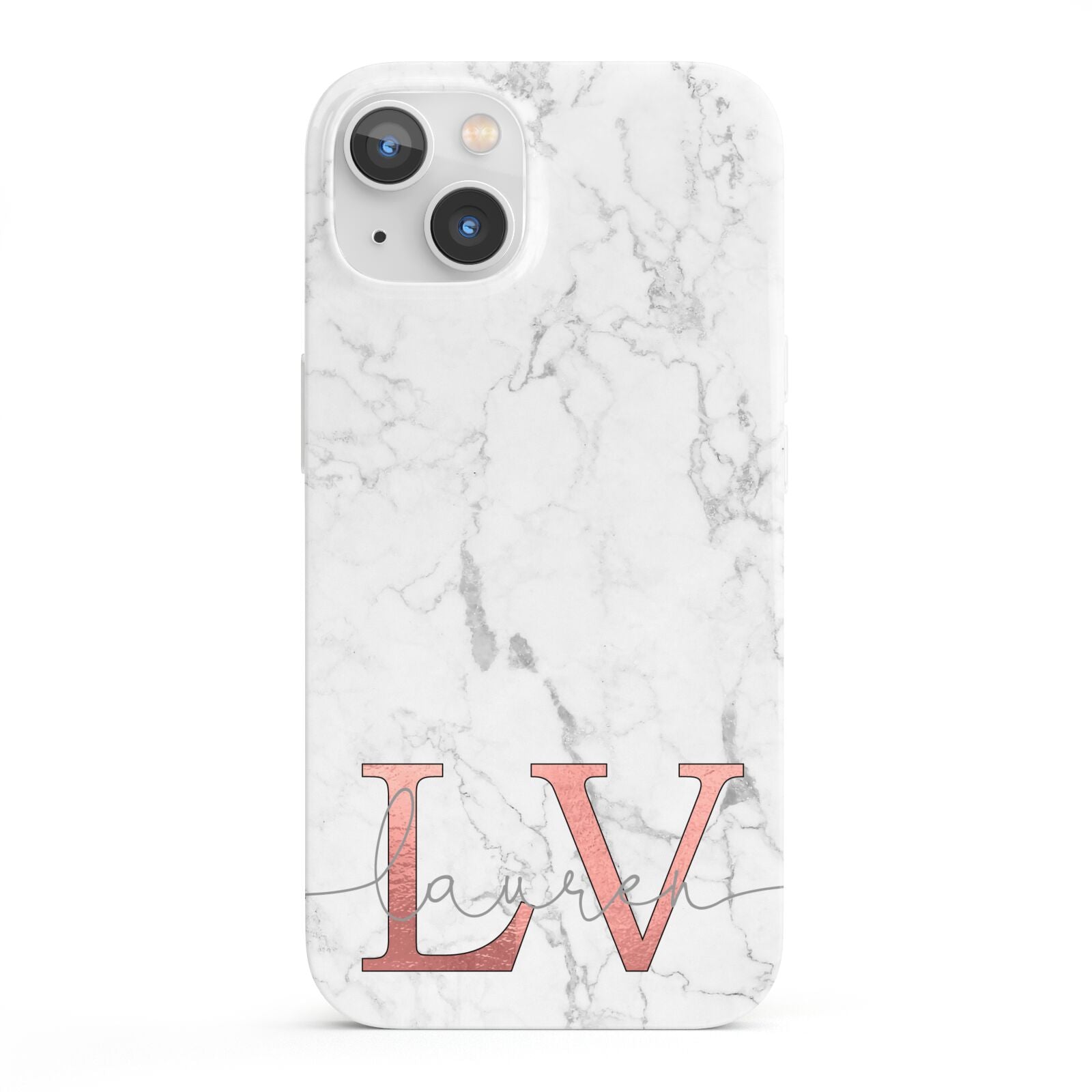Personalised Marble with Rose Gold Initials iPhone 13 Full Wrap 3D Snap Case