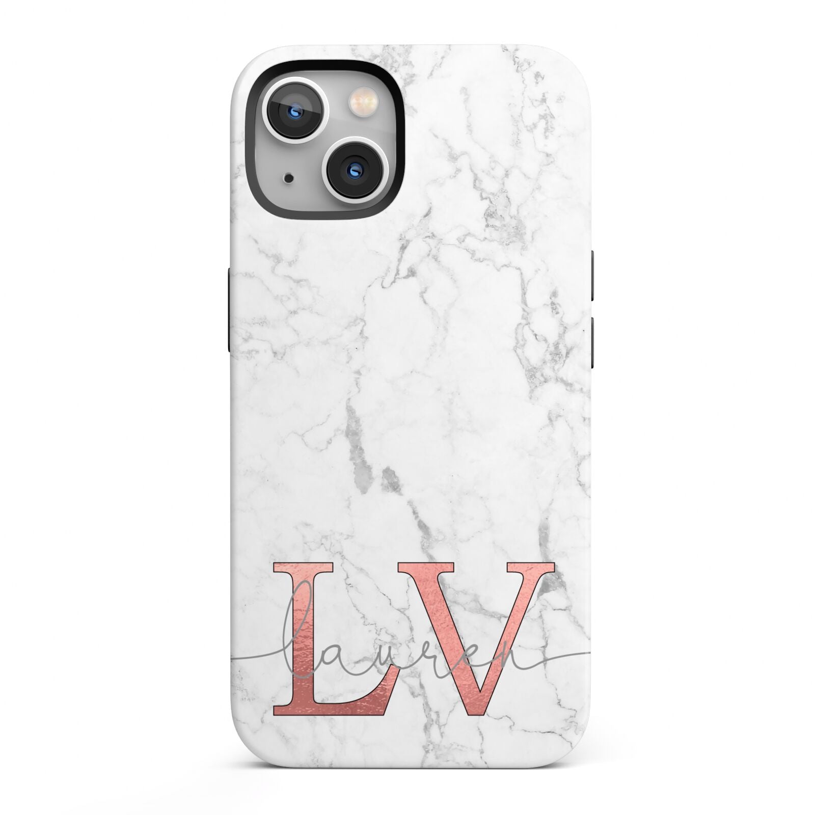 Personalised Marble with Rose Gold Initials iPhone 13 Full Wrap 3D Tough Case